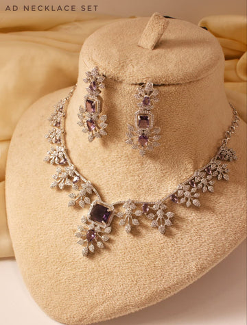 ✨ Floral American Diamond Necklace Set – 3 Elegant Colors (Pink, Purple, Green)