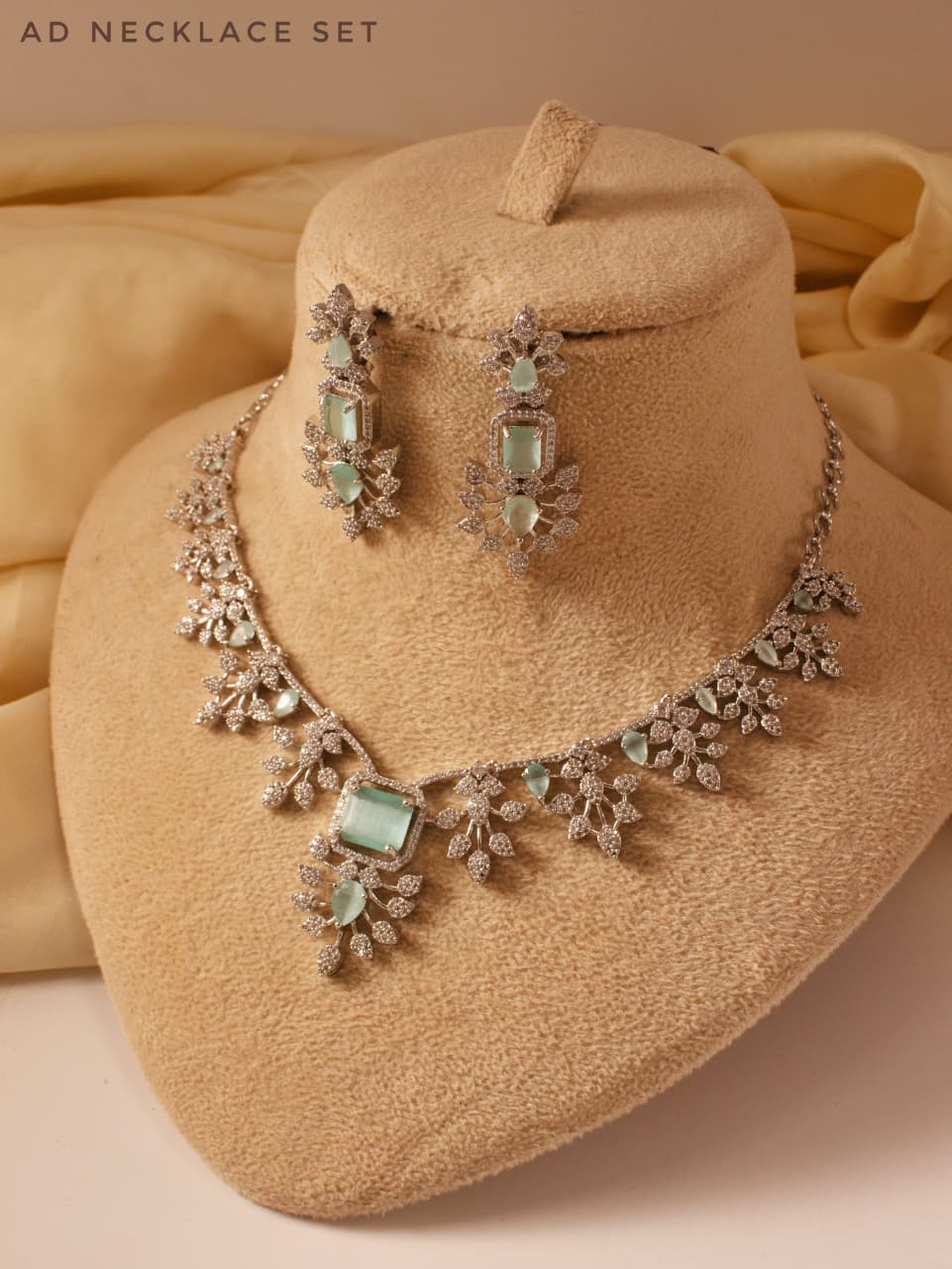 ✨ Floral American Diamond Necklace Set – 3 Elegant Colors (Pink, Purple, Green)